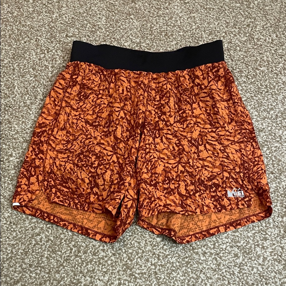 REI Orange and Brown Patterned Lined Shorts